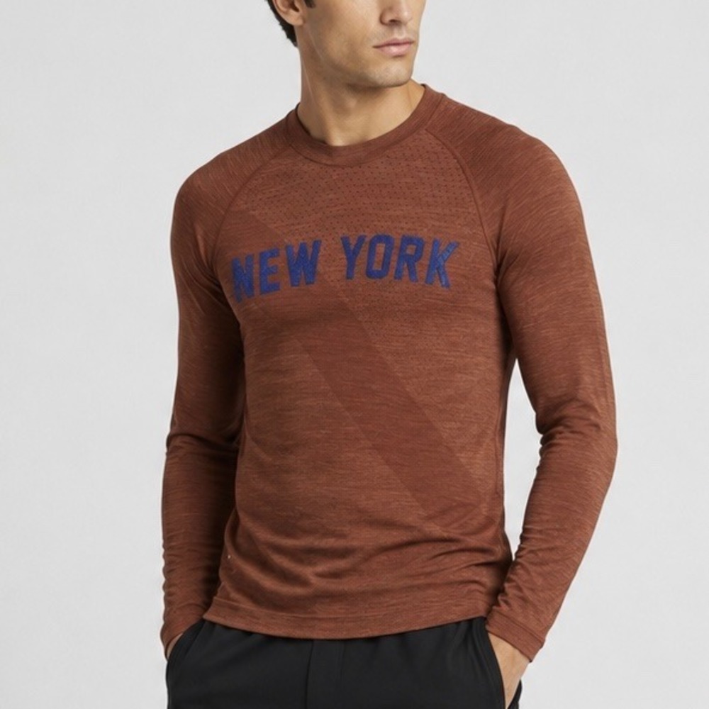 Tracksmith Brighton Base Layer Men's Medium Brown New York Running Long Sleeves